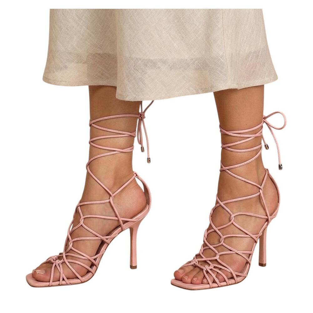 SCHUTZ Heyde Strappy Ankle Tie High Heel Sandals Shoes Sweet Rose Pink 7B